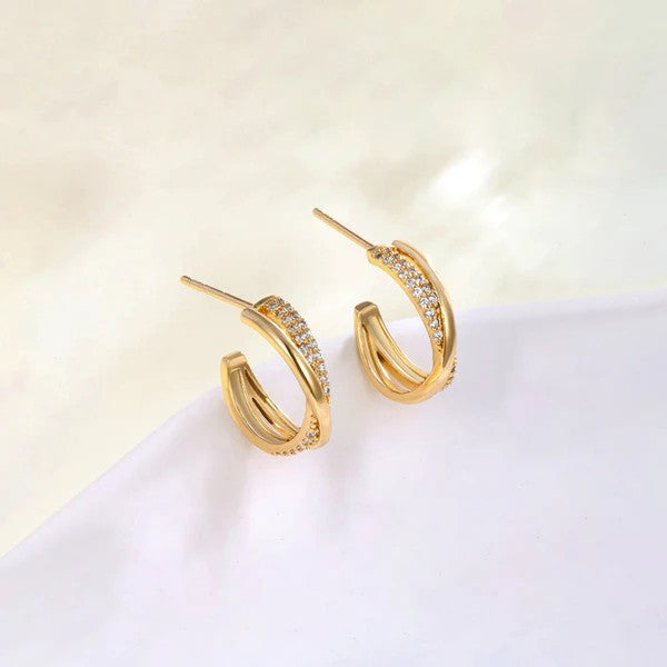 AD Studded Half Hoop Earrings