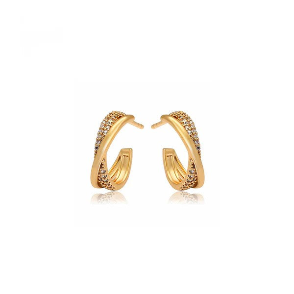 AD Studded Half Hoop Earrings