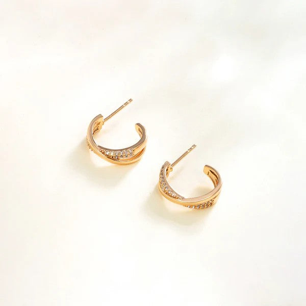 AD Studded Half Hoop Earrings