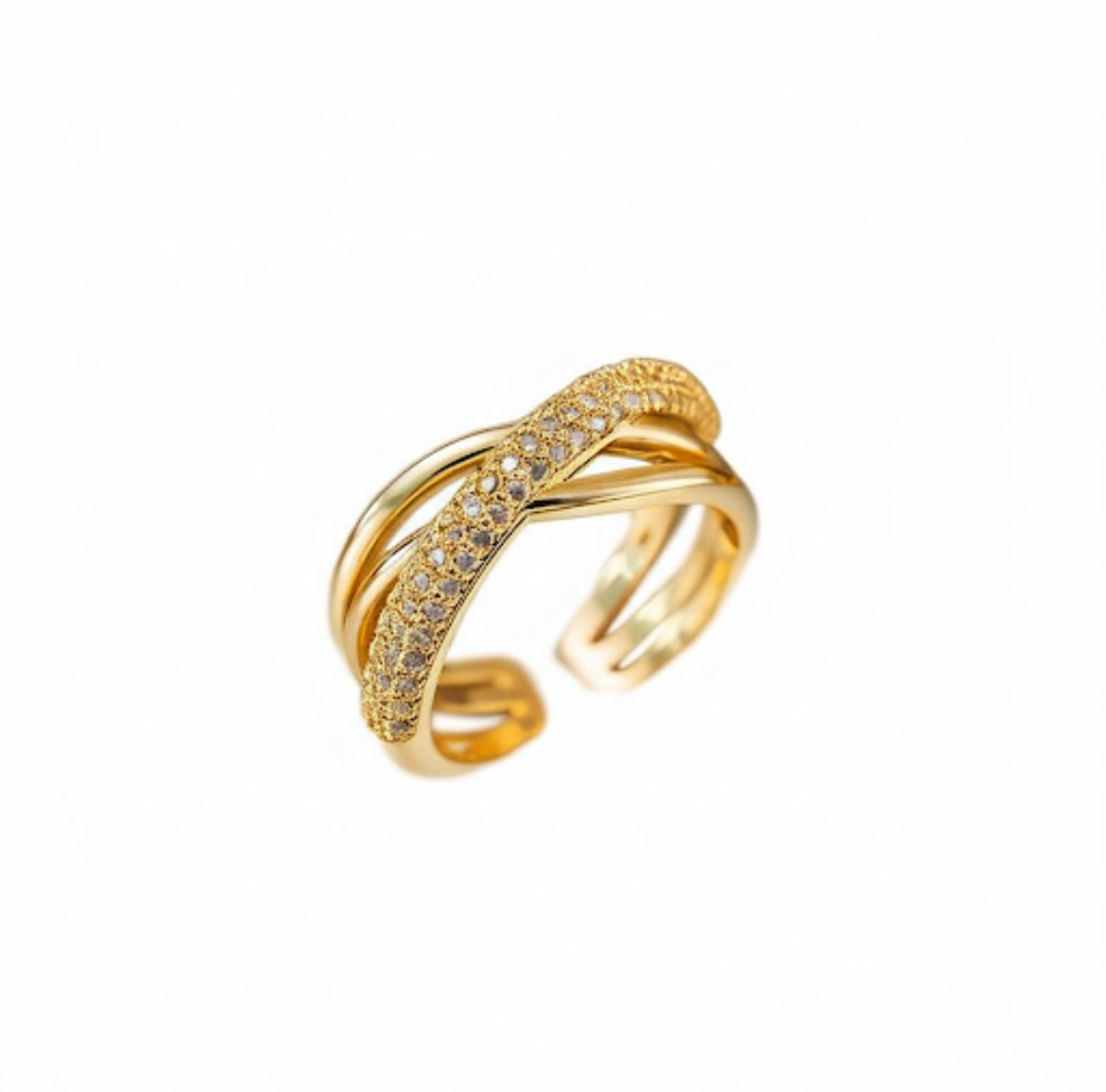 18K Gold Plated Anti Tarnish Stainless Steel Cross Shaped Adjustable Finger Ring