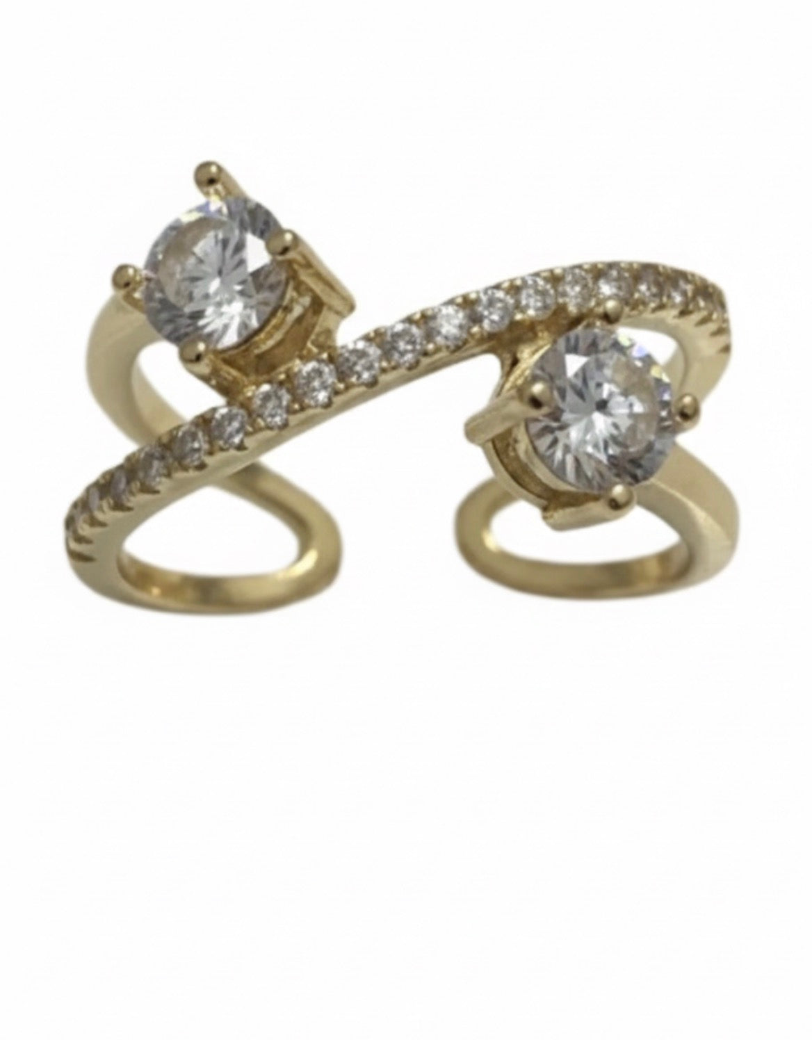 Dual Crystal Crossover Adjustable Ring