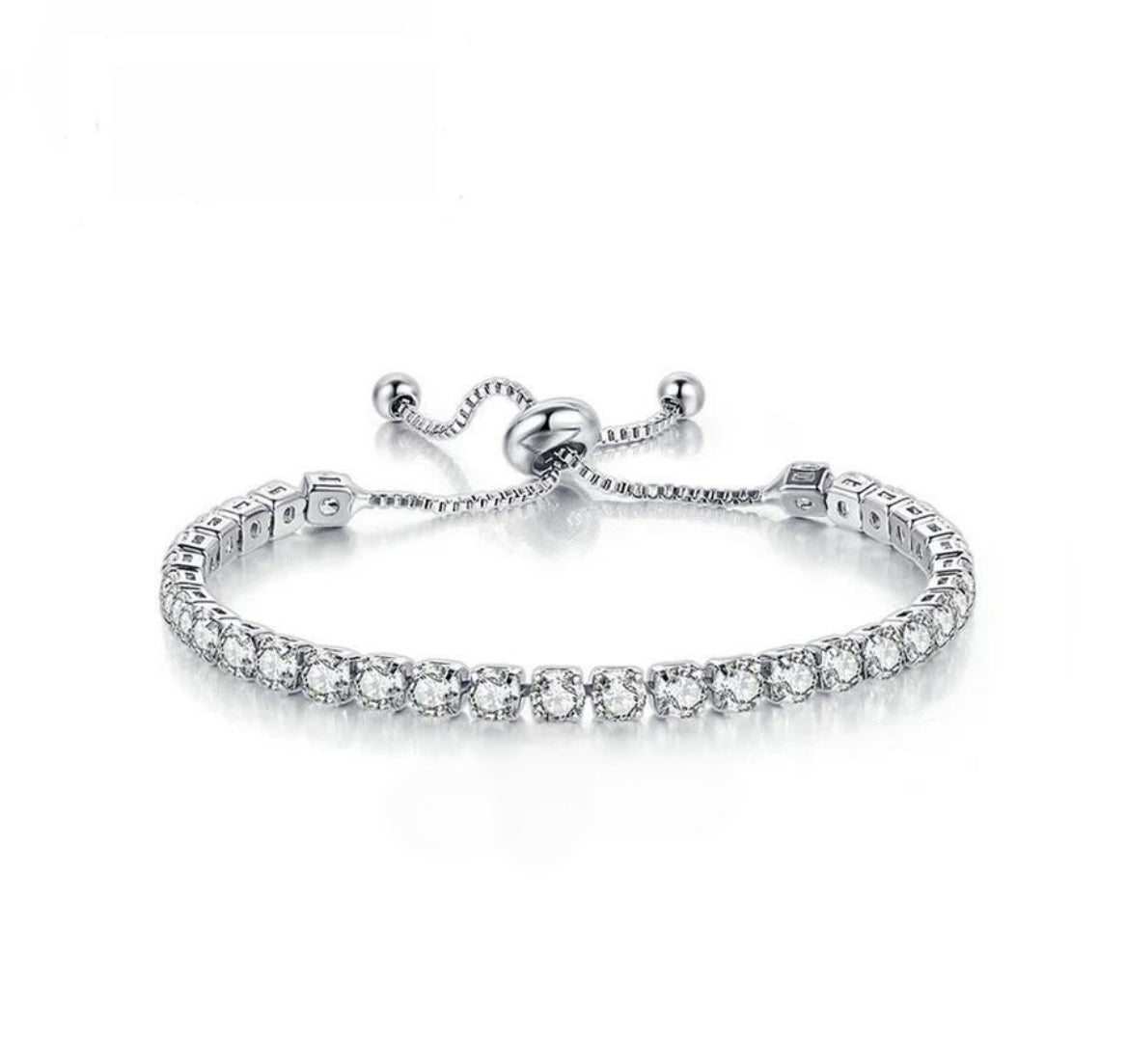 Silver Plated Round Cut Cubic Zirconia White Matrix Anti Tarnish Tennis Bracelet