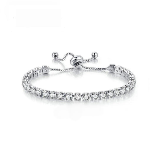 Silver Plated Round Cut Cubic Zirconia White Matrix Anti Tarnish Tennis Bracelet