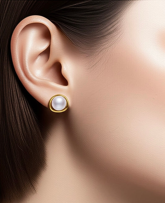 18K Gold Plated Triangle Shaped Pearl Studded Korean Stud Earrings