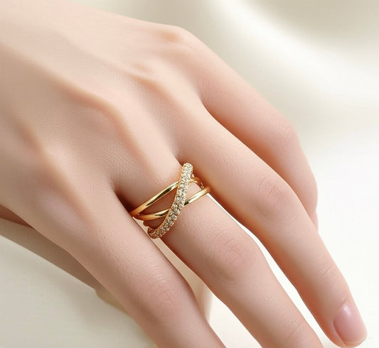 18K Gold Plated Anti Tarnish Stainless Steel Cross Shaped Adjustable Finger Ring