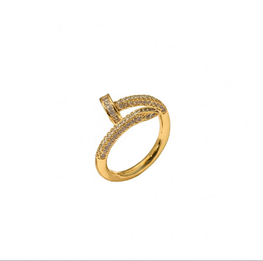 18K Gold Plated Anti Tarnish Stainless Steel Nail Shaped AD Studded Adjustable Finger Ring