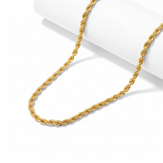 Gold Plated Stainless Steel Anti Tarnish Twisted Chain Necklace