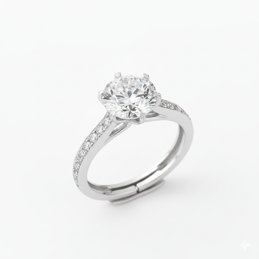 Sterling Silver Plated Round Solitaire Engagement/Eternity Ring