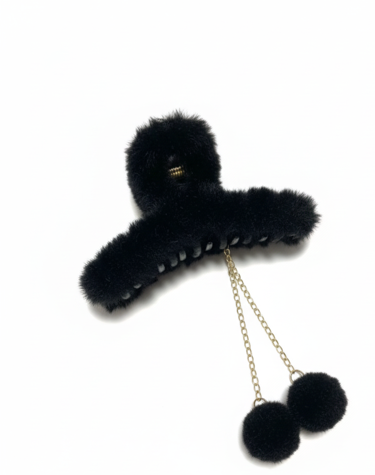 Furry Pom-Pom Hair Claw