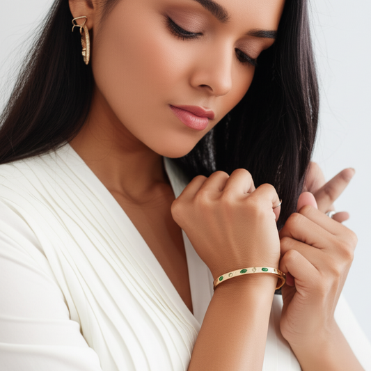 "Emerald Gleam" 18K Gold-Plated Crystal Bangle Bracelet
