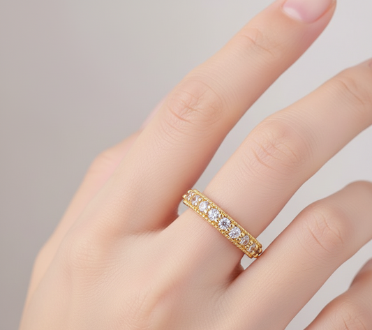Gold Plated Crystal Studded Contemporary Adjustable Round Finger Ring