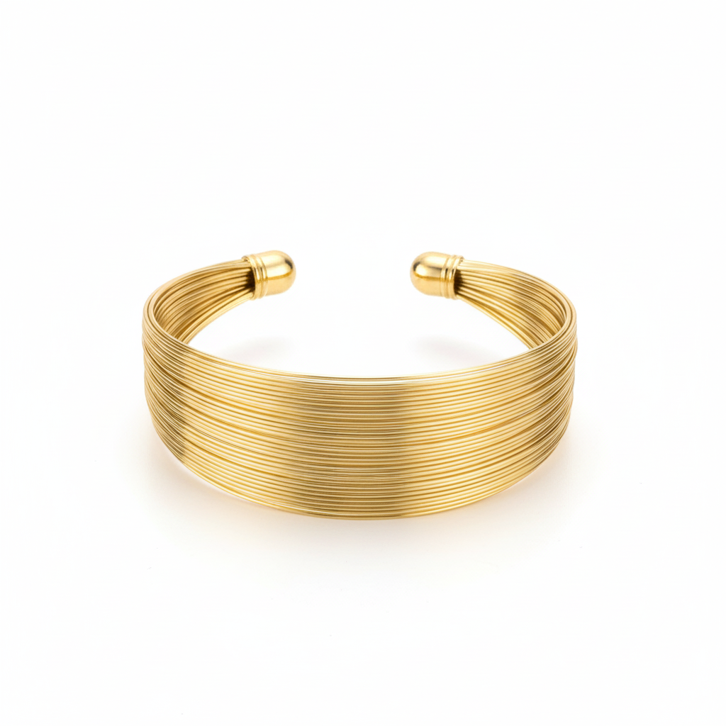 Gold-Plated Bangle-Style Cuff Bracelet For Women And Girls