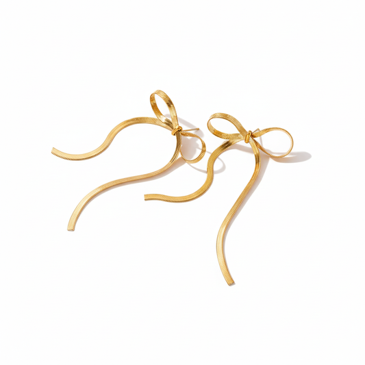 Gold Plated Anti Tarnish Bow Themed Drop Earrings