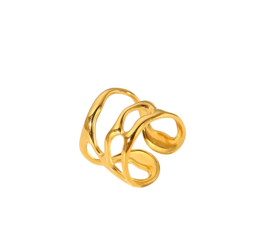 Golden Fluid Wave Adjustable Ring