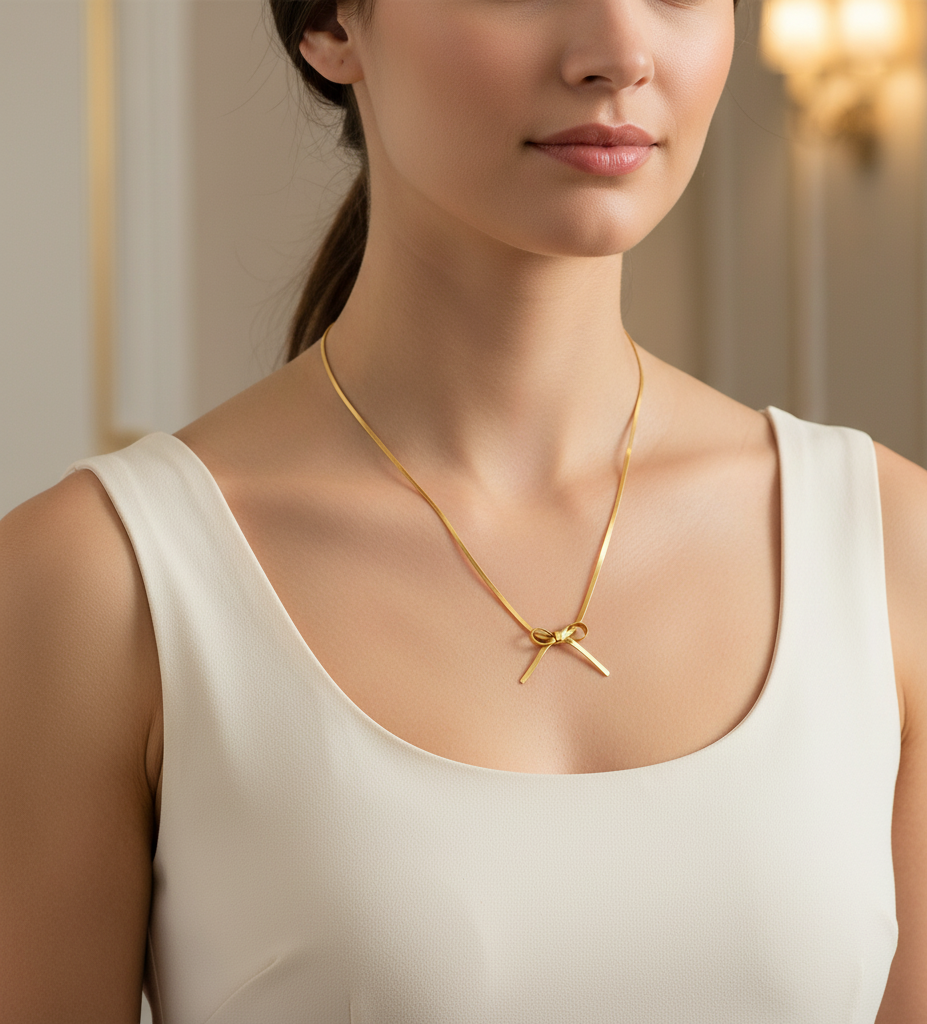 Gold-Plated Anti Tarnish Infinity Bow Choker Necklace