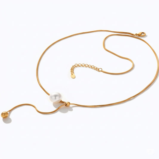 18K Gold Plated Stainless Steel Anti Tarnish Pearl Studded Pendant Necklace