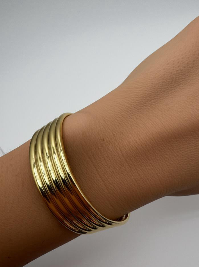 (COMBO) Sculptural Multi-Band Cuff Bracelet + Adjustable Ring Set