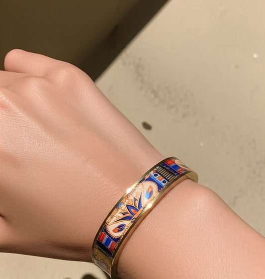 18K Gold-Plated Enamel Patterned Bangle Anti-Tarnish Finish