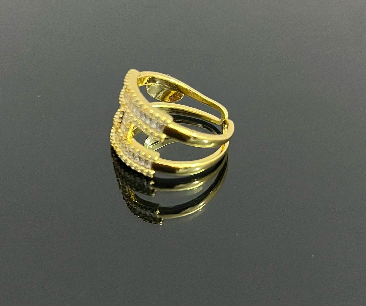 18k Gold Plated Designer Baguette Statement Ring – Adjustable
