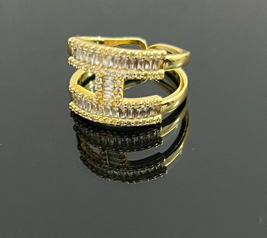18k Gold Plated Designer Baguette Statement Ring – Adjustable