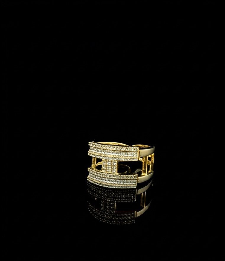18k Gold Plated Designer Baguette Statement Ring – Adjustable