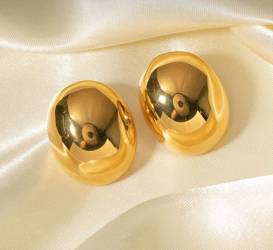 18K Gold Plated Chunky Dome Stud Earrings Korean Minimalist Style