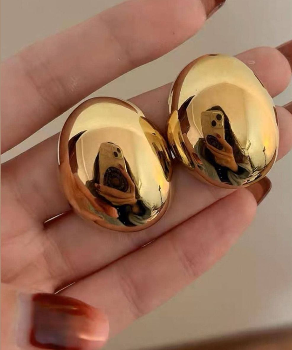 18K Gold Plated Chunky Dome Stud Earrings Korean Minimalist Style