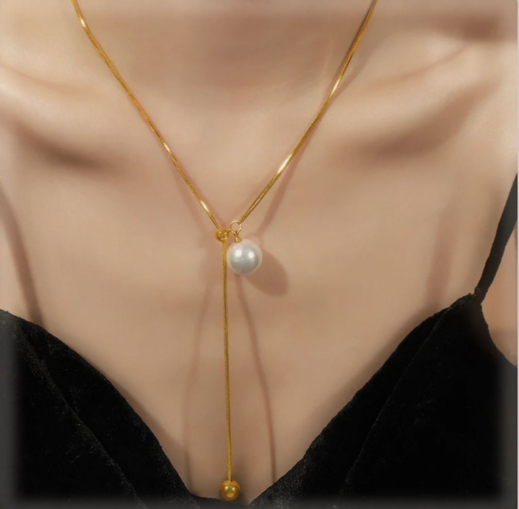 18K Gold Plated Stainless Steel Anti Tarnish Pearl Studded Pendant Necklace