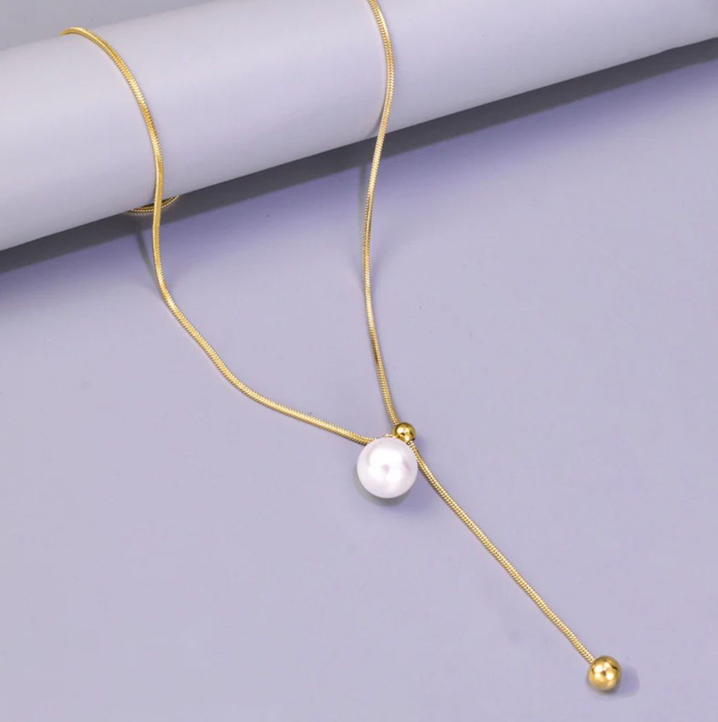 18K Gold Plated Stainless Steel Anti Tarnish Pearl Studded Pendant Necklace