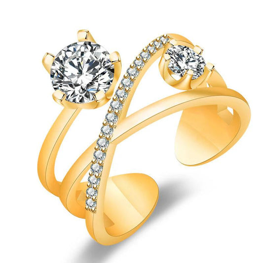 18K Gold Plated American Diamond Studded Contemporary Korean Finger Ring