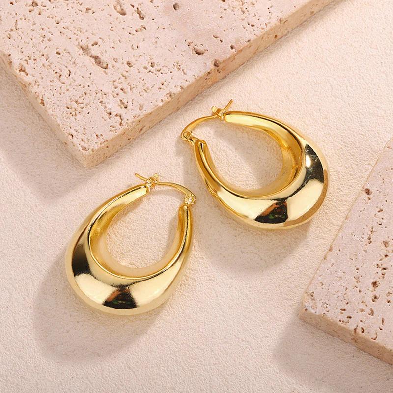 18K Gold Plated Anti Tarnish Chunky Geometric Statement Hoop Earrings