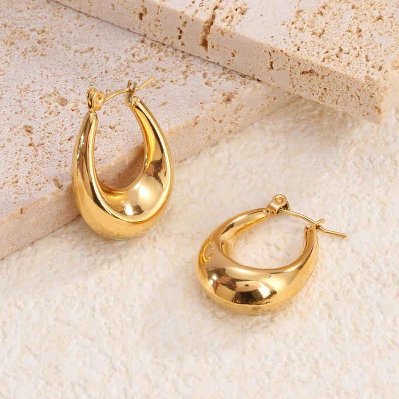 18K Gold Plated Anti Tarnish Chunky Geometric Statement Hoop Earrings