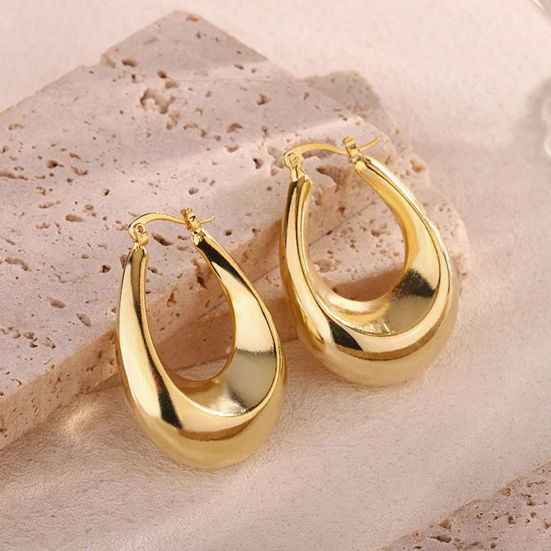 18K Gold Plated Anti Tarnish Chunky Geometric Statement Hoop Earrings