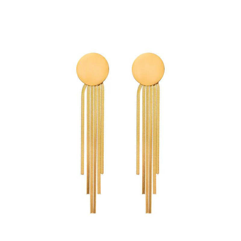 "Golden Cascade" 18K Gold Plated Stainless Steel Anti Tarnish Geometric Statement Tassel Earrings For Women