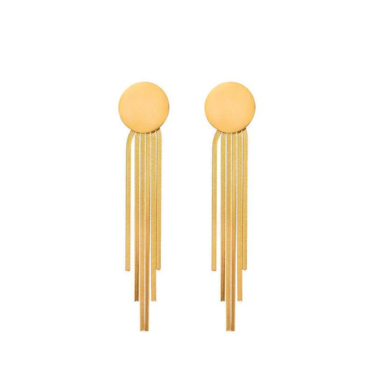 "Golden Cascade" 18K Gold Plated Stainless Steel Anti Tarnish Geometric Statement Tassel Earrings For Women