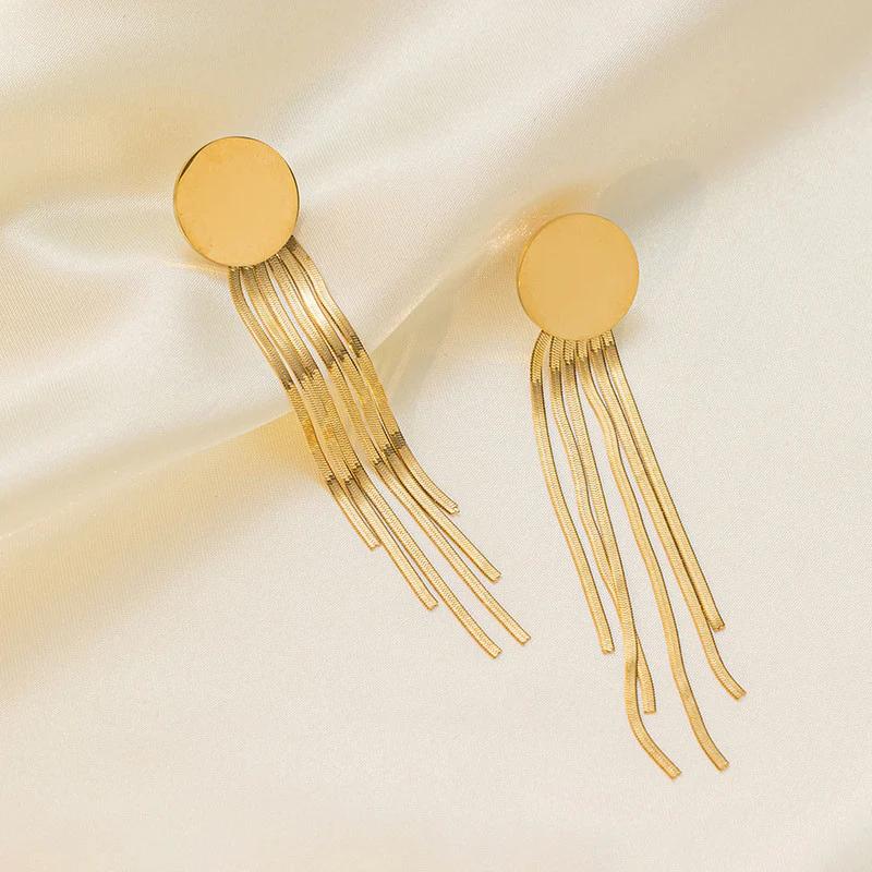 "Golden Cascade" 18K Gold Plated Stainless Steel Anti Tarnish Geometric Statement Tassel Earrings For Women