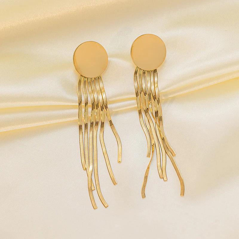 "Golden Cascade" 18K Gold Plated Stainless Steel Anti Tarnish Geometric Statement Tassel Earrings For Women