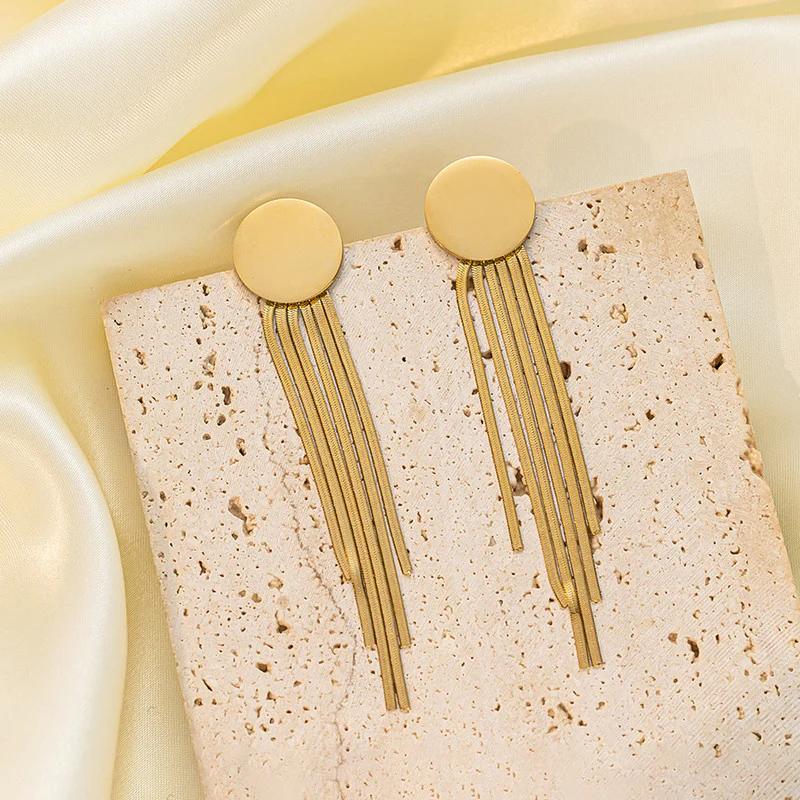 "Golden Cascade" 18K Gold Plated Stainless Steel Anti Tarnish Geometric Statement Tassel Earrings For Women