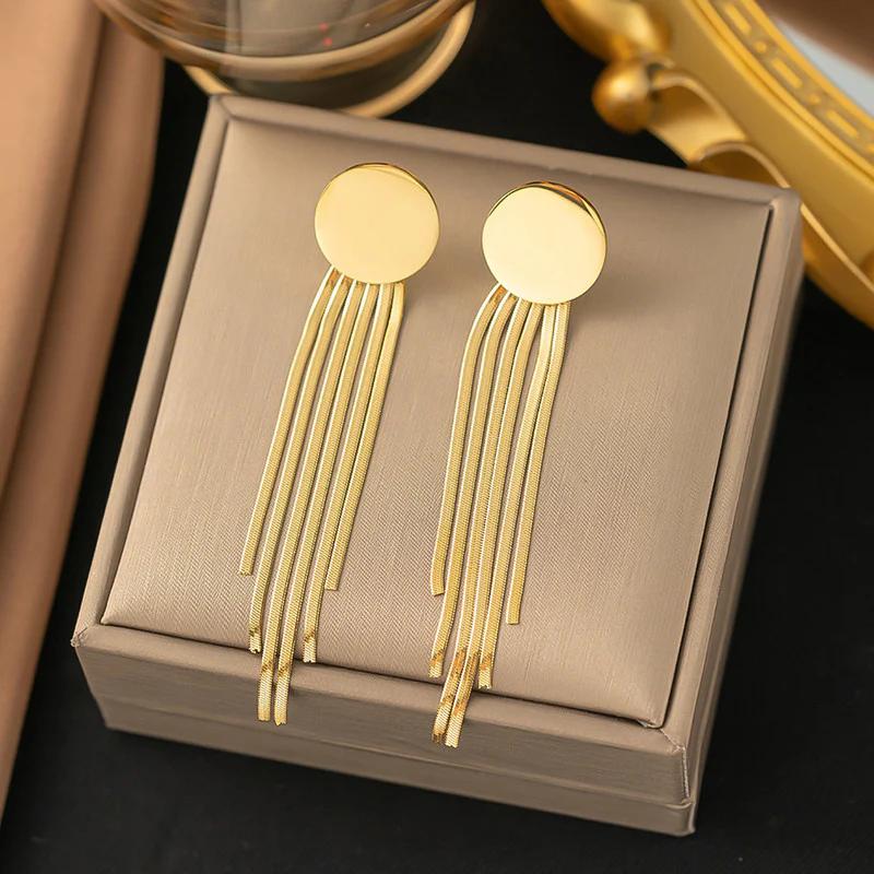 "Golden Cascade" 18K Gold Plated Stainless Steel Anti Tarnish Geometric Statement Tassel Earrings For Women