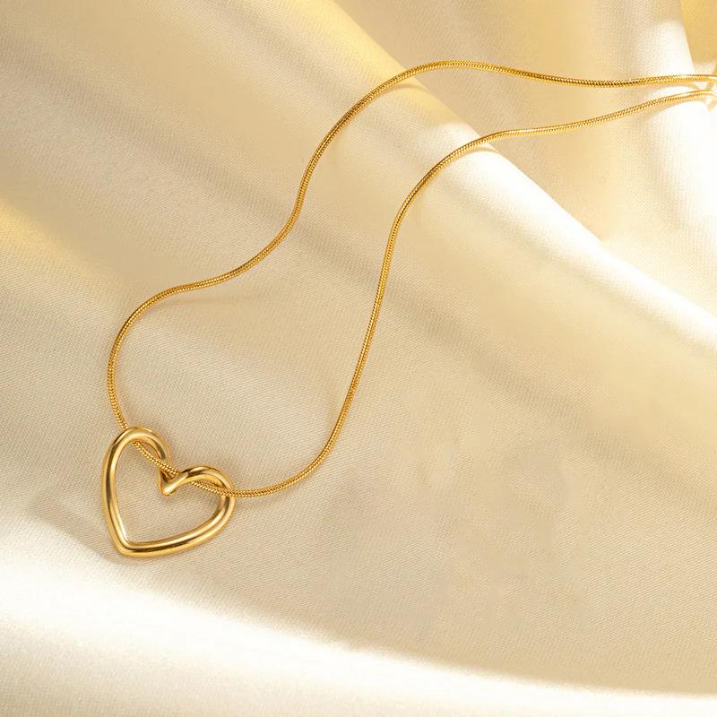 (COMBO) Minimalist Open Heart Necklace + Earring Set