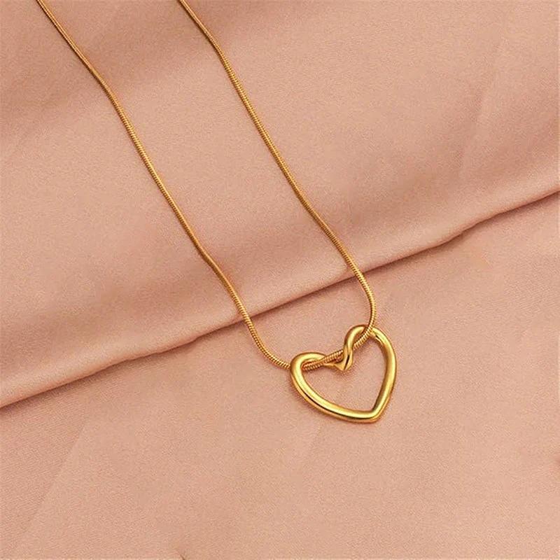 (COMBO) Minimalist Open Heart Necklace + Earring Set
