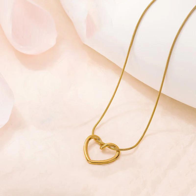 (COMBO) Minimalist Open Heart Necklace + Earring Set