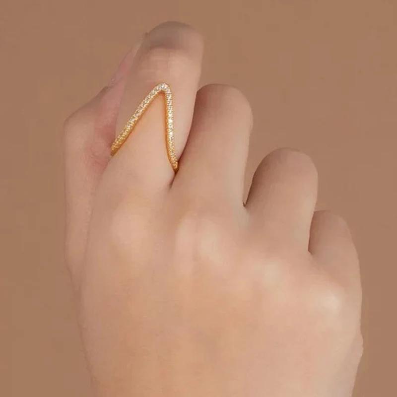 18K Gold-Plated Anti Tarnish V Shaped CZ Studded Adjustable Finger Ring