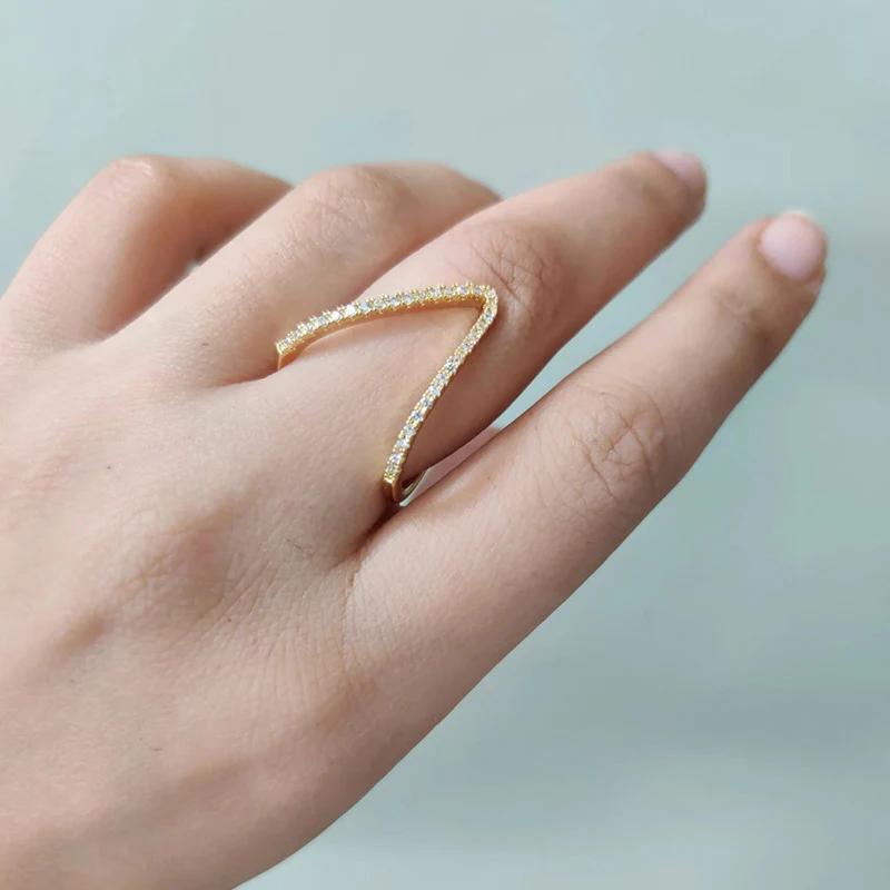 18K Gold-Plated Anti Tarnish V Shaped CZ Studded Adjustable Finger Ring
