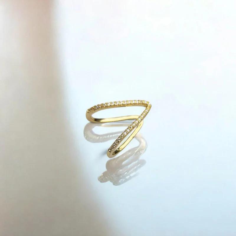 18K Gold-Plated Anti Tarnish V Shaped CZ Studded Adjustable Finger Ring