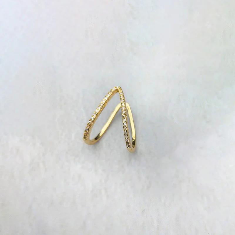 18K Gold-Plated Anti Tarnish V Shaped CZ Studded Adjustable Finger Ring