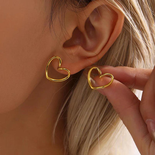18K Gold Plated Anti Tarnish Stainless Steel Heart Themed Stud Earrings