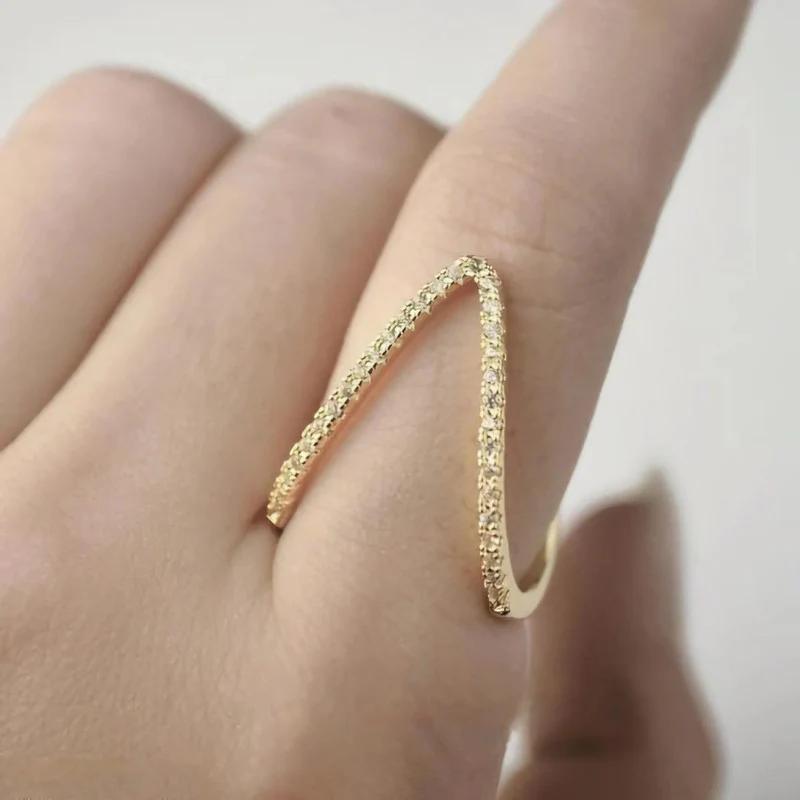 18K Gold-Plated Anti Tarnish V Shaped CZ Studded Adjustable Finger Ring