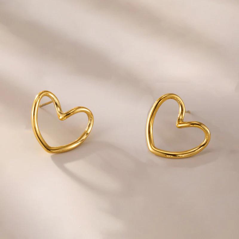 18K Gold Plated Anti Tarnish Stainless Steel Heart Themed Stud Earrings