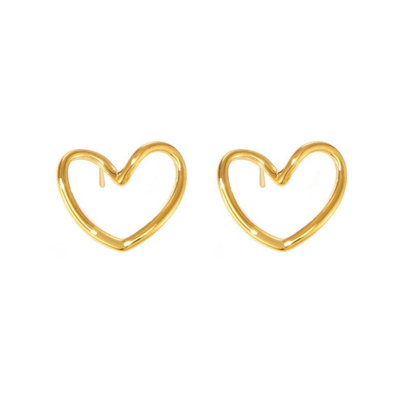 18K Gold Plated Anti Tarnish Stainless Steel Heart Themed Stud Earrings